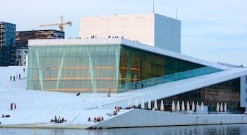 Oslo Opera House showing modern architecture and theater scenes