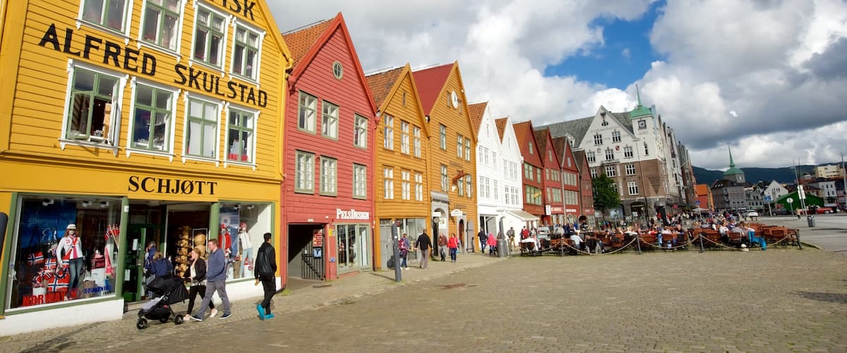 Bryggen showing a small town or village
