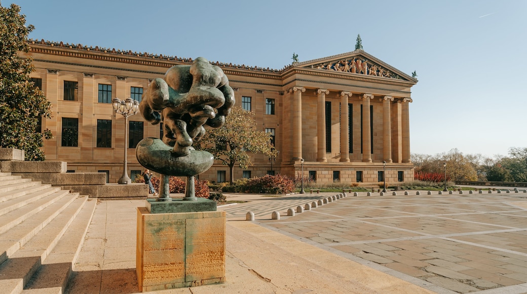 Philbrook Museum of Art featuring heritage architecture, outdoor art and a square or plaza
