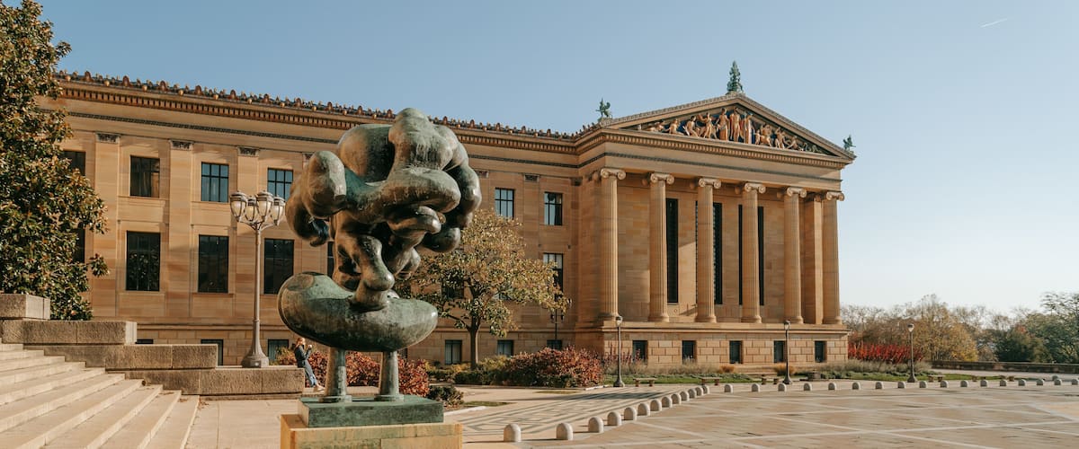 Philbrook Museum of Art featuring heritage architecture, outdoor art and a square or plaza