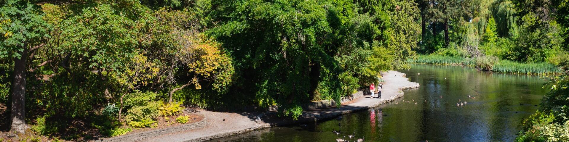 Crystal Springs Rhododendron Garden showing a pond