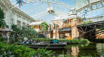Opryland Hotel Gardens which includes a river or creek, interior views and boating