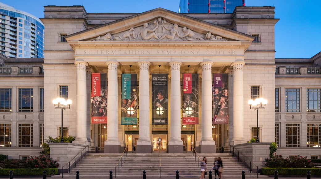 Schermerhorn Symphony Center showing heritage architecture, a city and night scenes