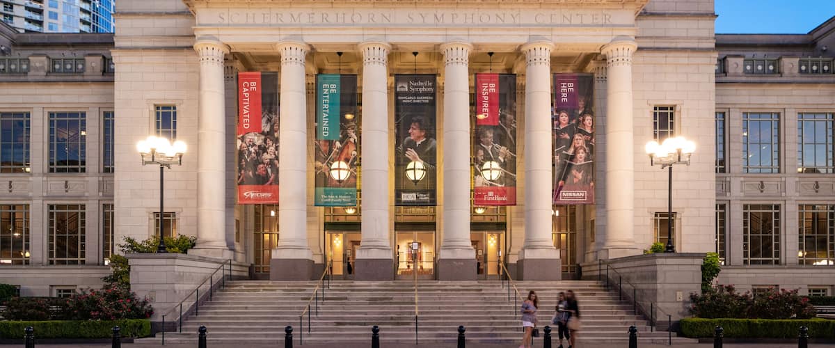 Schermerhorn Symphony Center showing heritage architecture, a city and night scenes