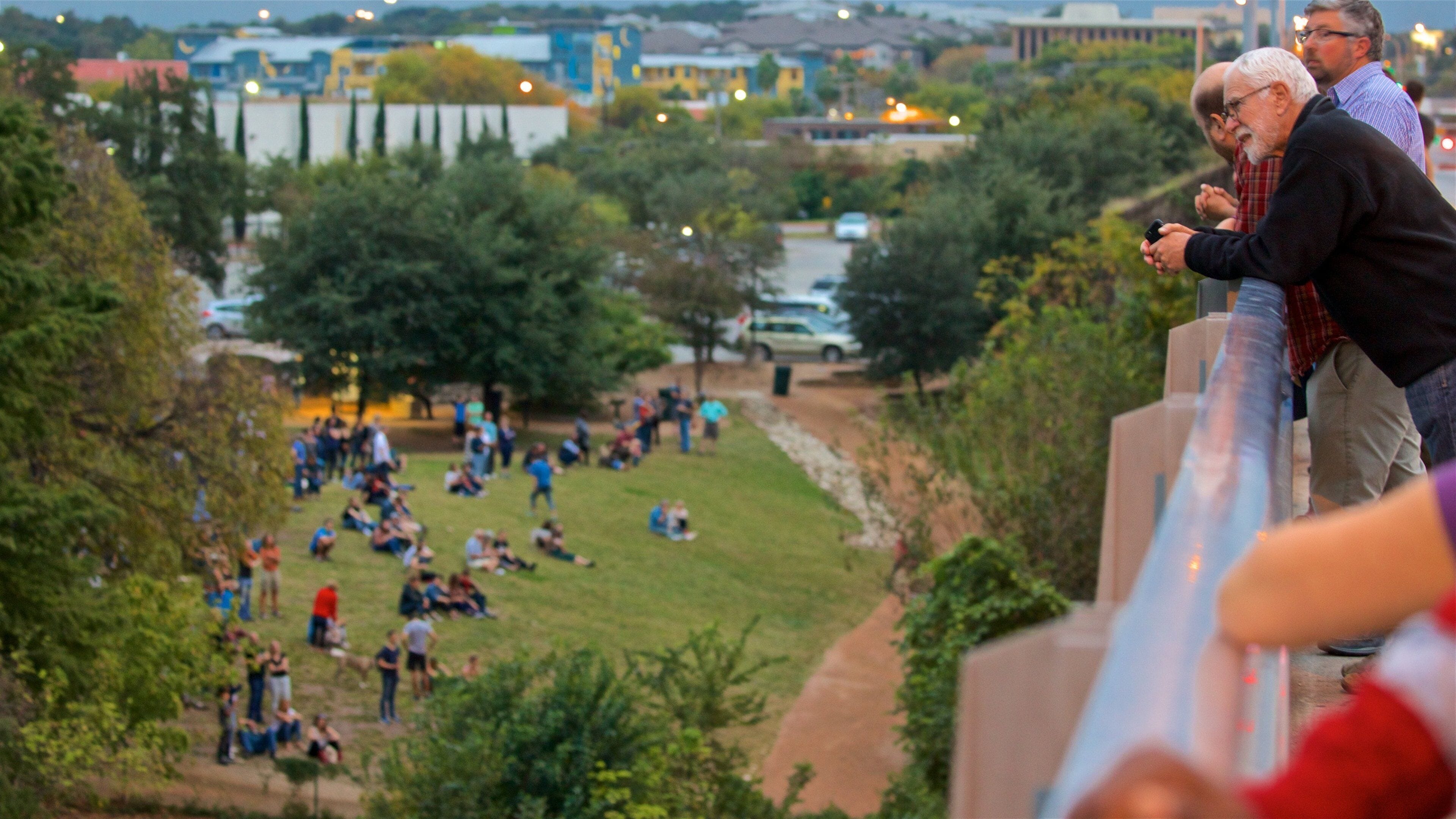 สะพาน Ann W. Richards Congress Avenue แสดง ทิวทัศน์ ตลอดจน คนกลุ่มเล็ก