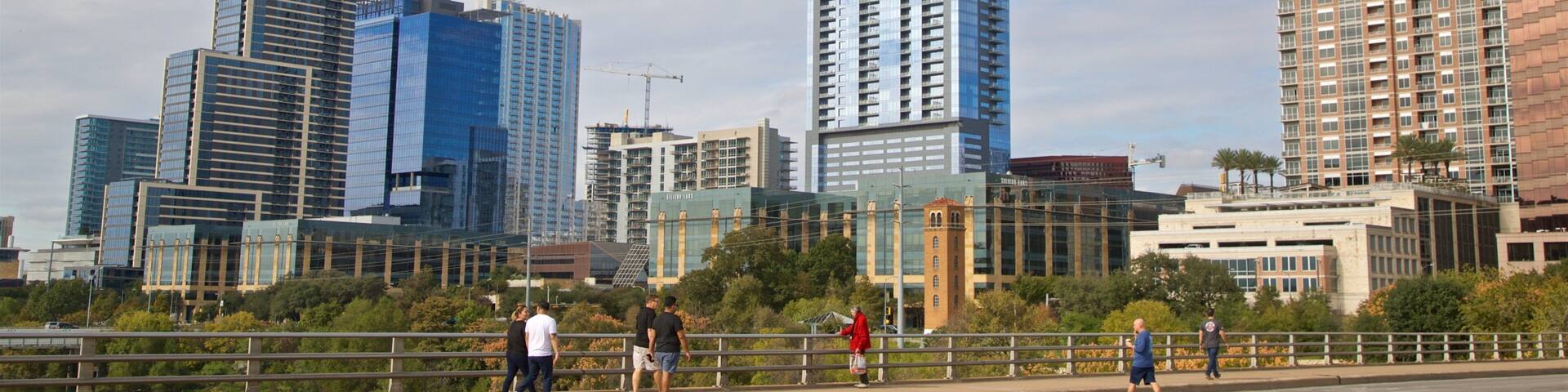 Ann W. Richards Congress Avenue Bridge featuring a city as well as a small group of people