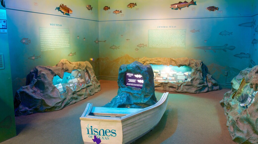 Texas Memorial Museum que incluye un monumento y vistas interiores