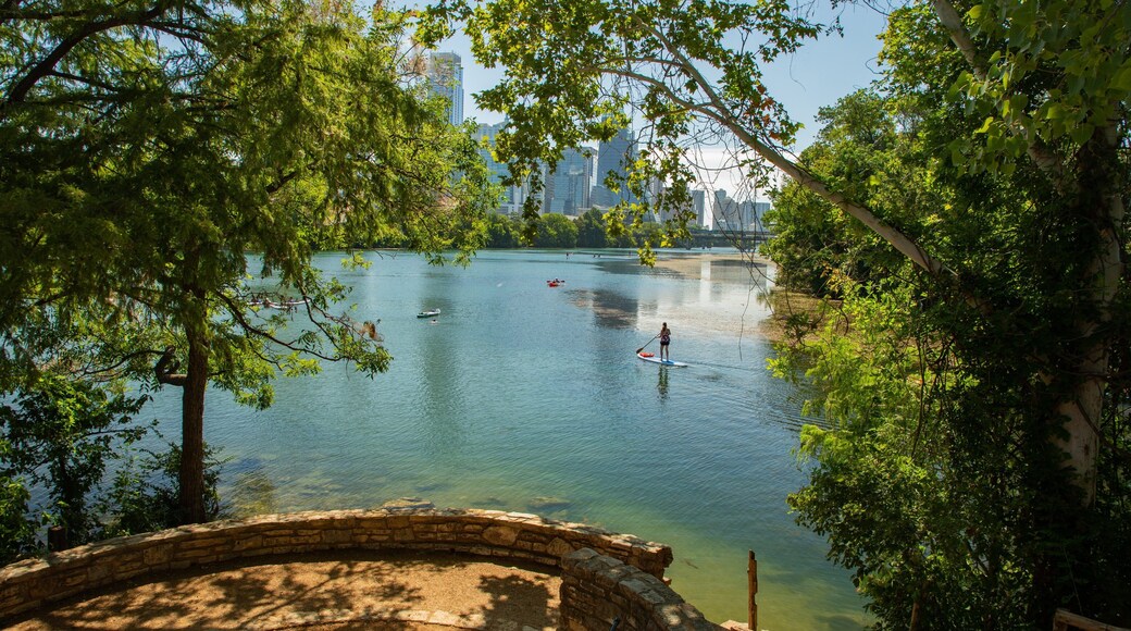 Zilker Park showing a bay or harbor and kayaking or canoeing