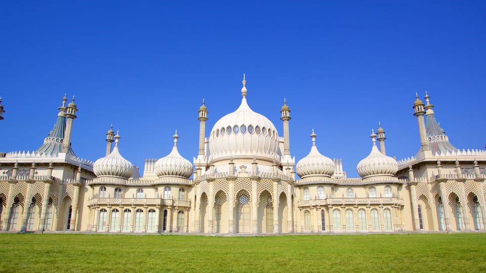 A large, ornate building with multiple domes and towers.