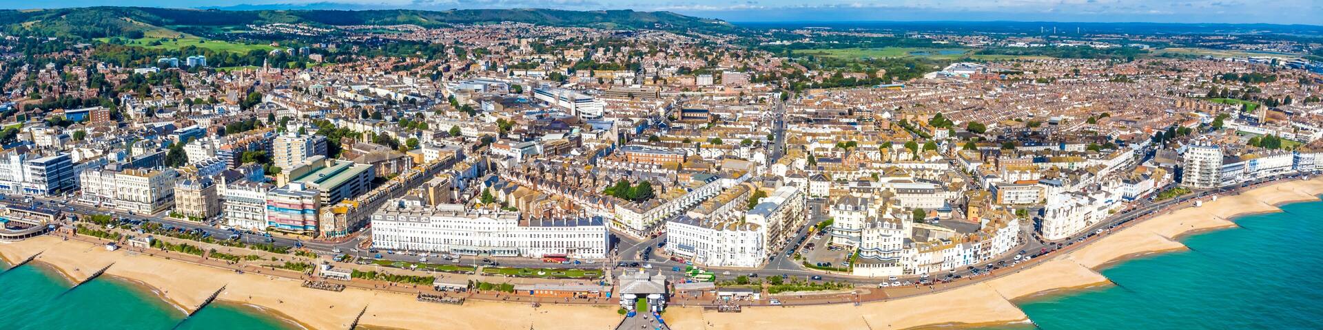Aerial view of Eastbourne in summer, UK