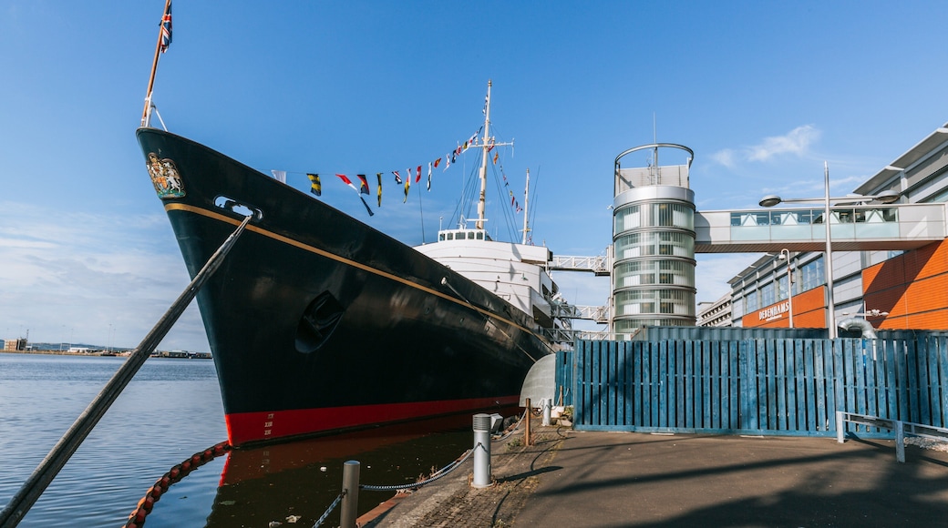 Royal Yacht Britannia featuring a marina