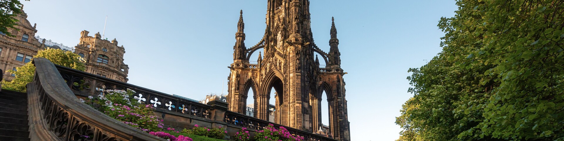 Scott monument in West Princes Street Gardens, Edinburgh during clear blue sky day