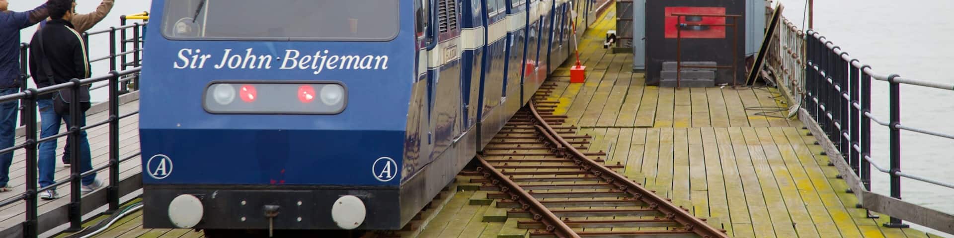 Southend Pier featuring railway items and general coastal views