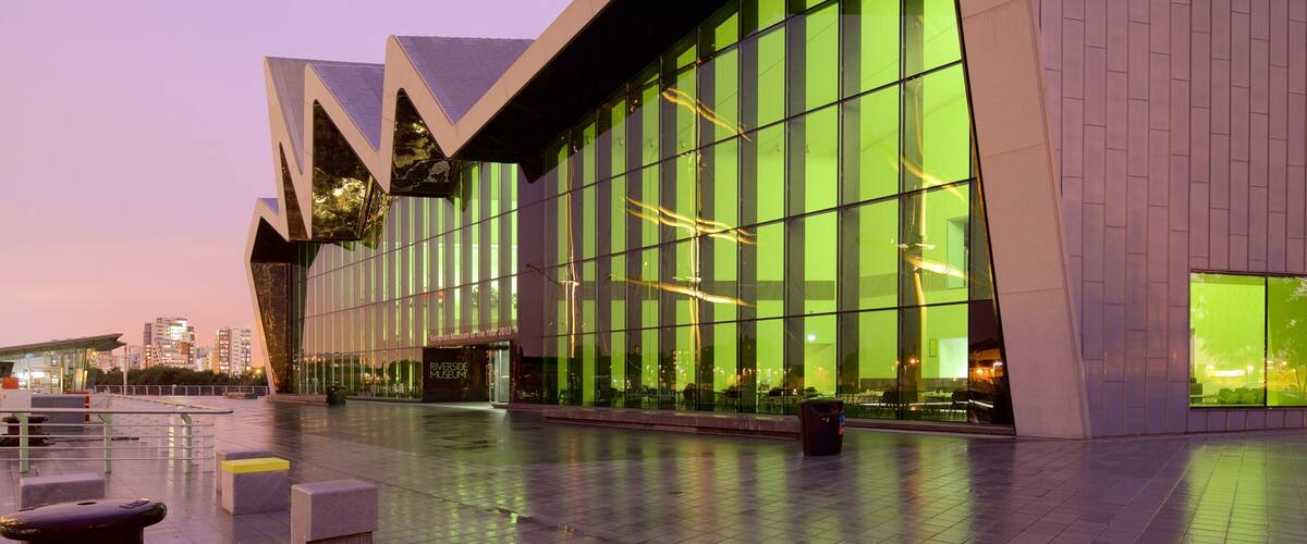 Glasgow which includes a sunset and modern architecture