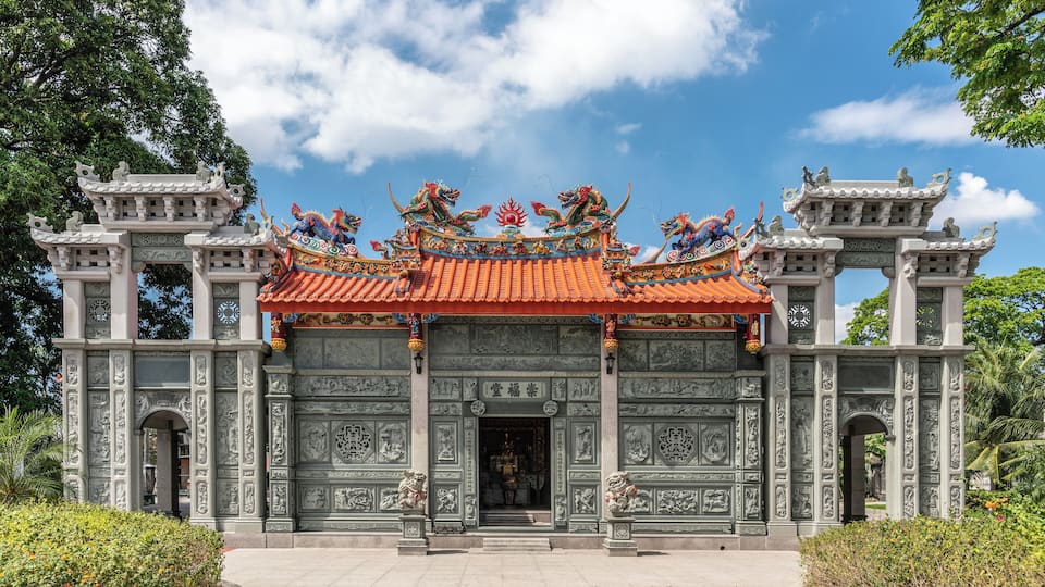 Temple and ceremonial hall at Chinese Cemetery in Manila Philippines.