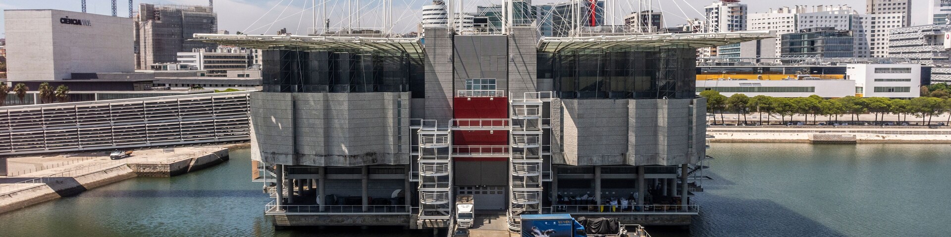 Beautiful view to modern Oceanarium building in Parque das Nacoes