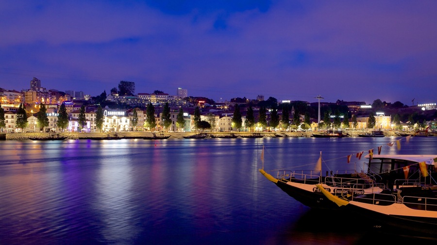 Dom Luis I Bridge showing boating, night scenes and a river or creek