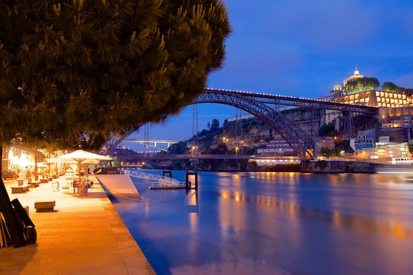 Dom Luis I Bridge featuring night scenes, street scenes and a bridge