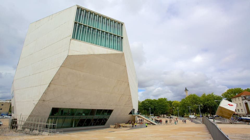 Casa da Musica which includes modern architecture and street scenes