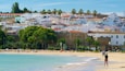 Meia Praia Beach showing general coastal views, a sandy beach and a coastal town