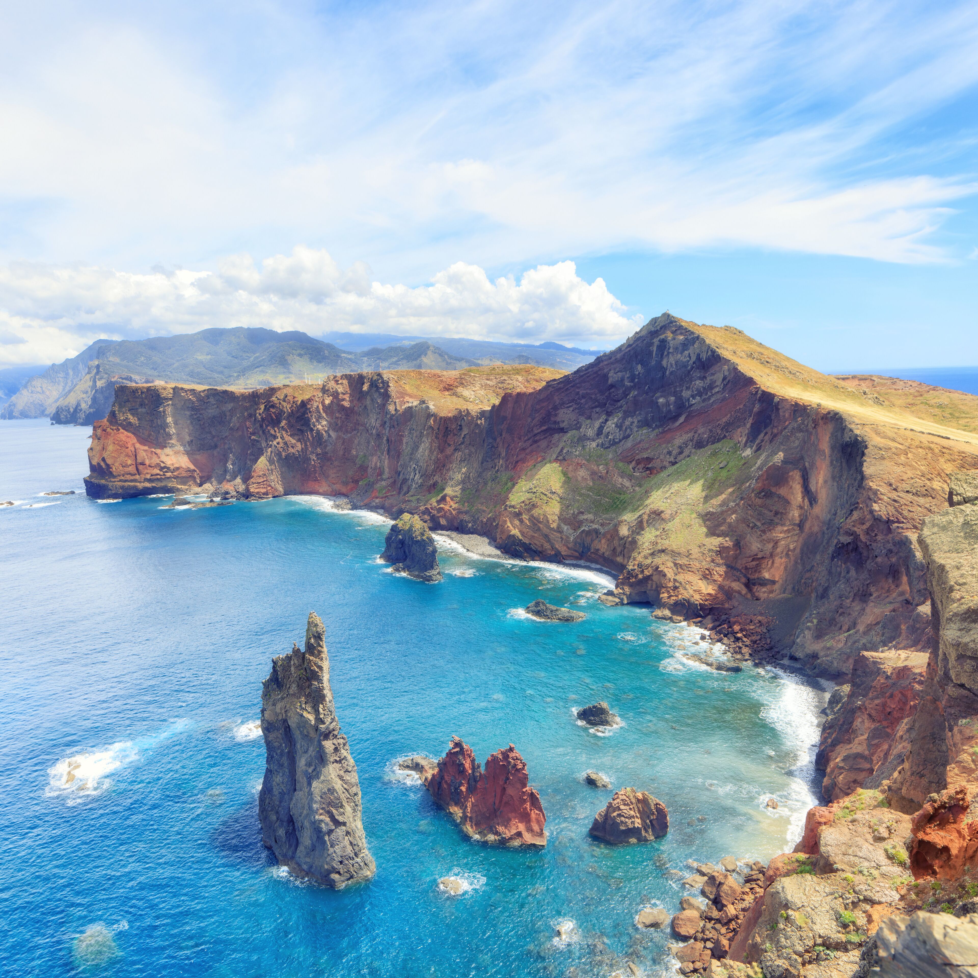 trekking to Sao Lourenco. Amazing cliff beach panorama, Madeira island, Portugal