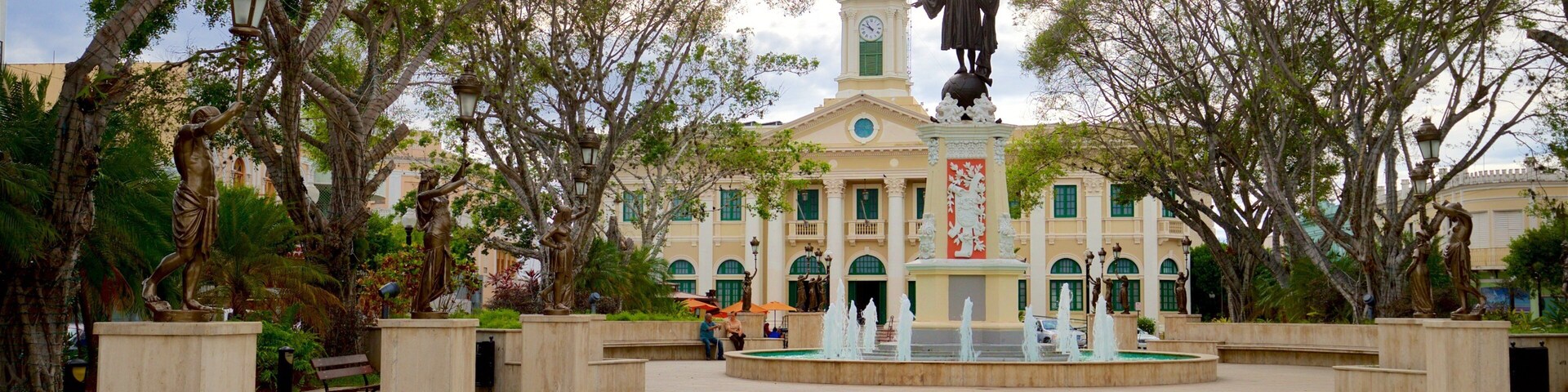 Plaza Colon featuring a statue or sculpture, a square or plaza and a fountain