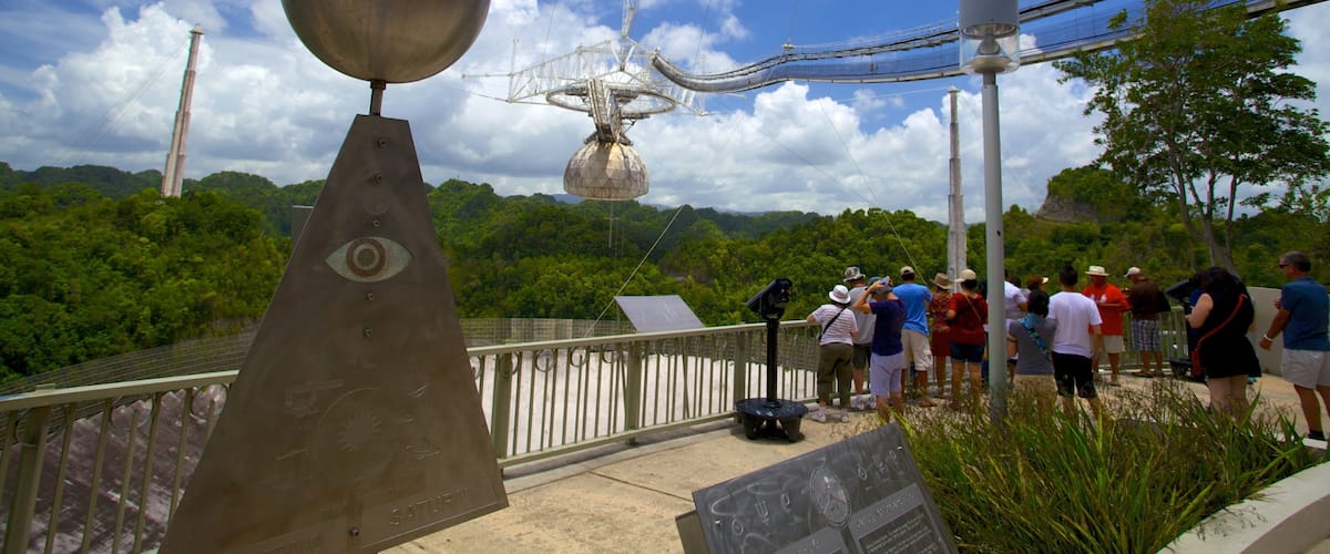 Observatorio de Arecibo ofreciendo escenas forestales y un observatorio
