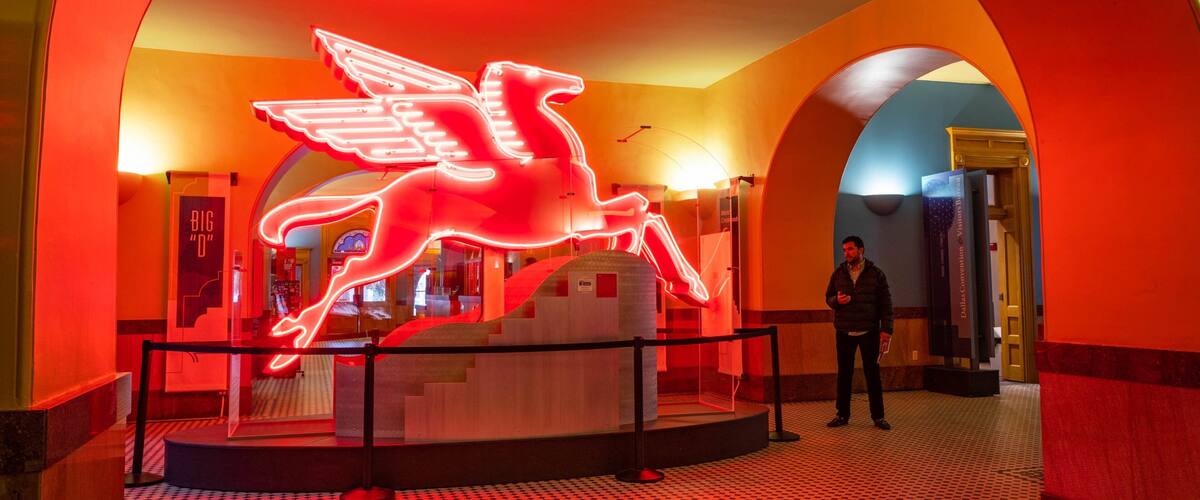 Old Red Courthouse featuring interior views and signage as well as an individual male
