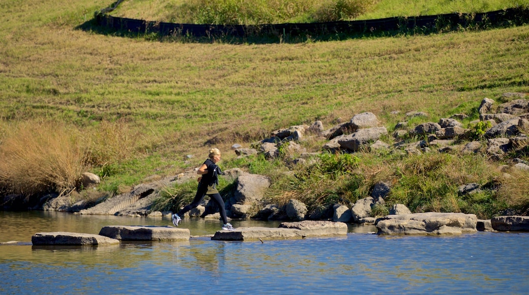 Trinity Park showing a river or creek as well as an individual female