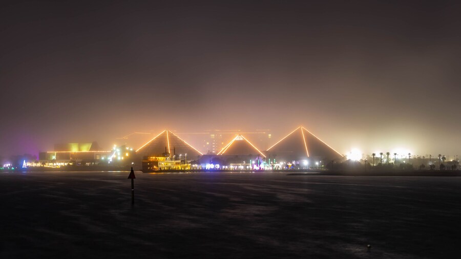 View towards Moody Gardens in Galveston, Texas