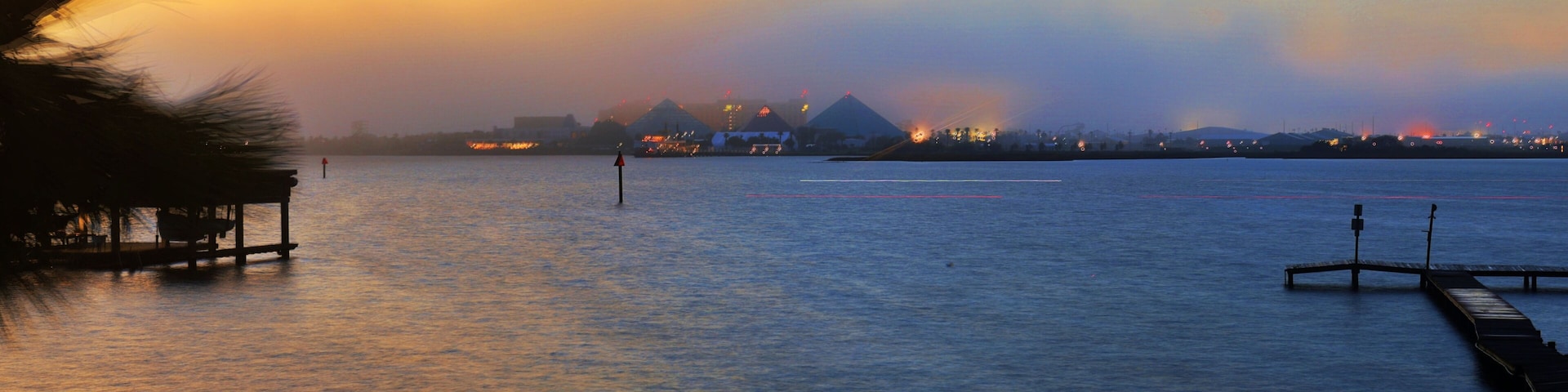 View towards Moody gardens in Galveston, Texas