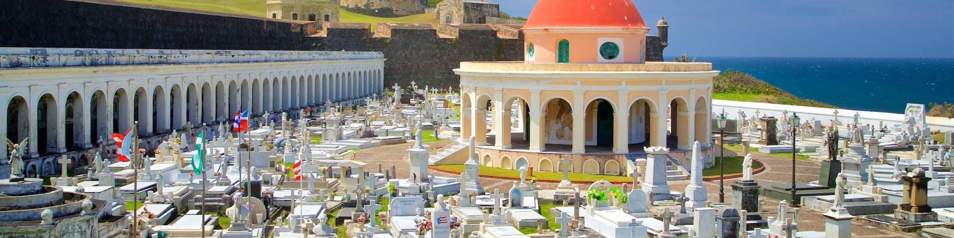 Santa Maria Magdalena de Pazzis Cemetery featuring general coastal views, a cemetery and heritage elements