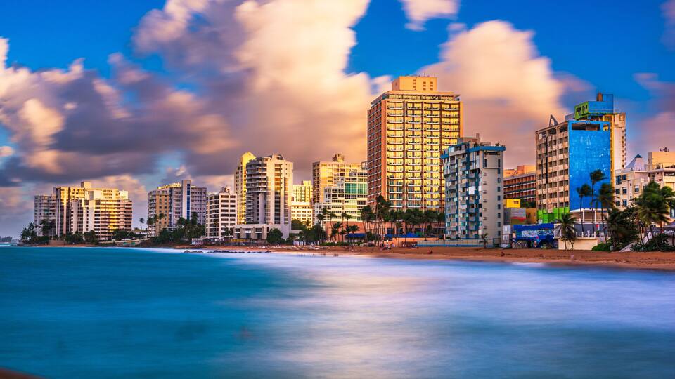 San Juan, Puerto Rico resort skyline on Condado Beach