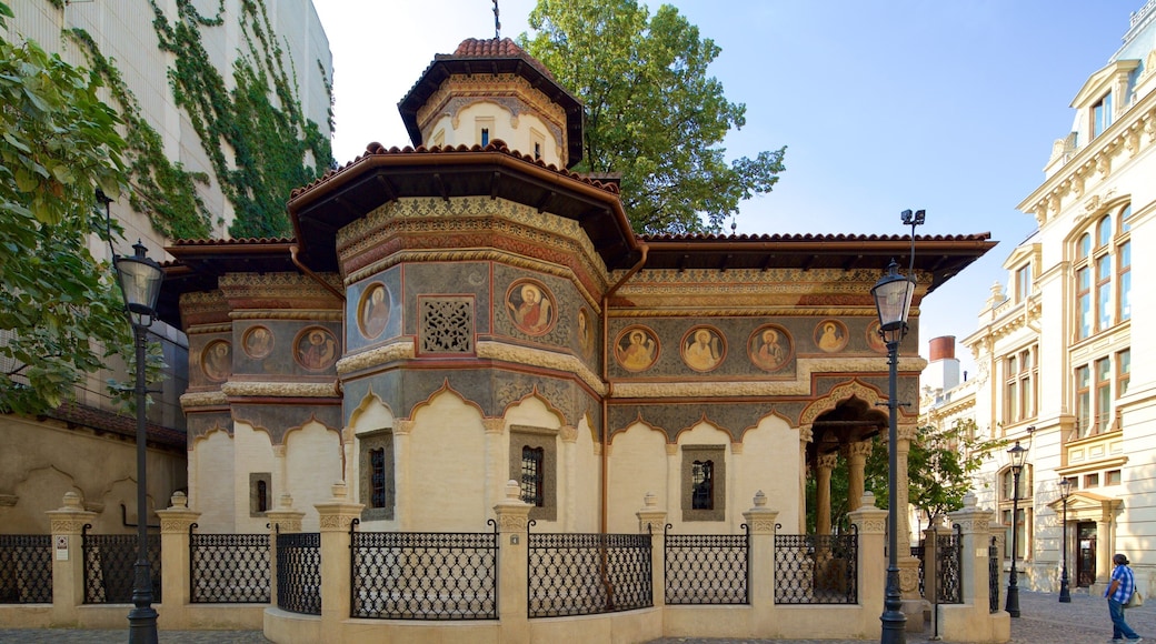 Stavropoleos Church showing a church or cathedral and heritage architecture