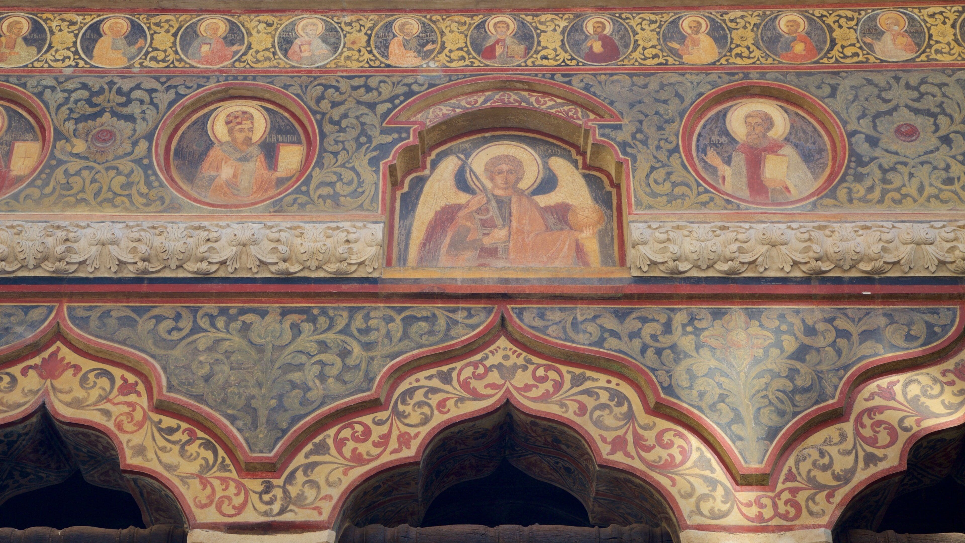 Stavropoleos Church featuring religious elements, art and a church or cathedral