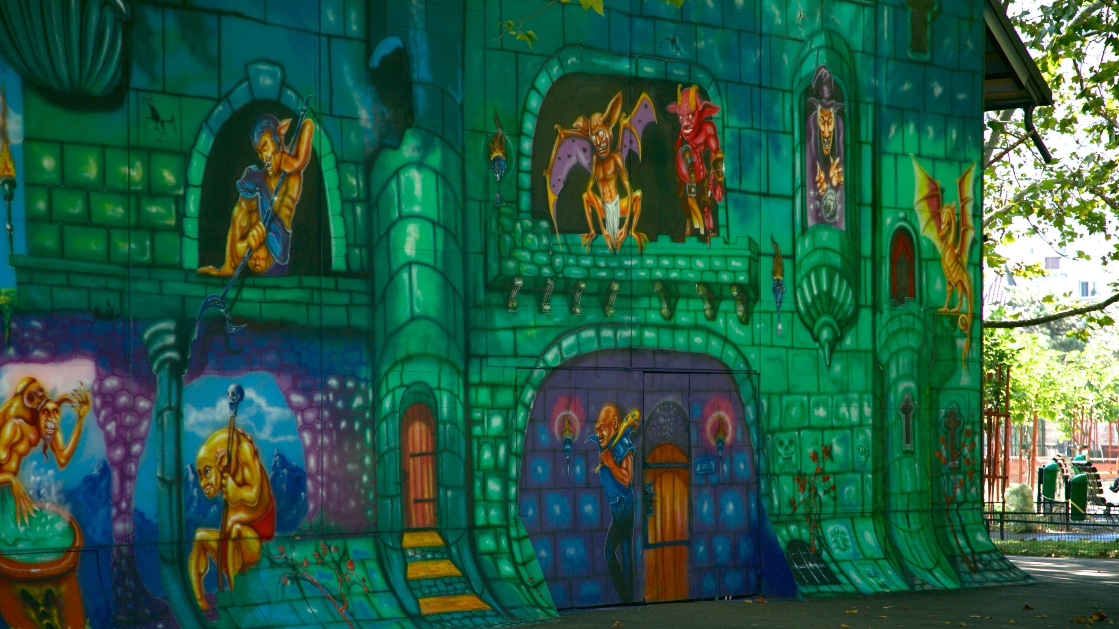 Tineretului Park which includes outdoor art and rides