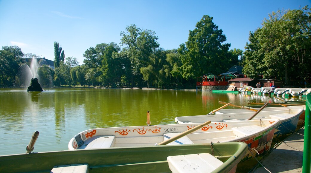 Cismigiu Garden which includes a fountain, kayaking or canoeing and a pond