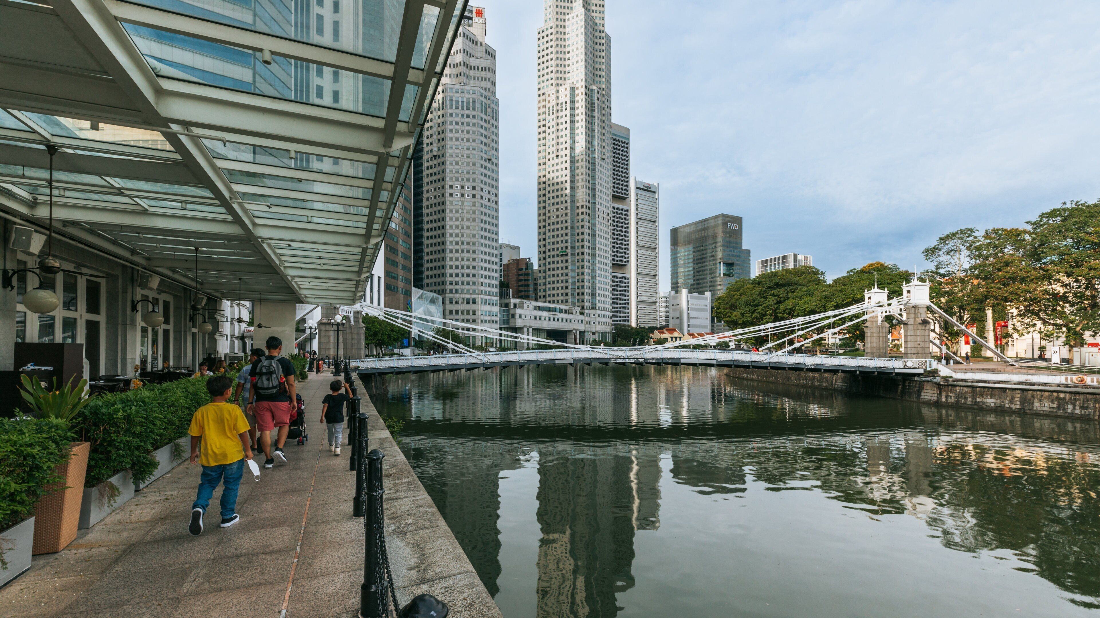 Cavenagh Bridge which includes a city, a river or creek and street scenes