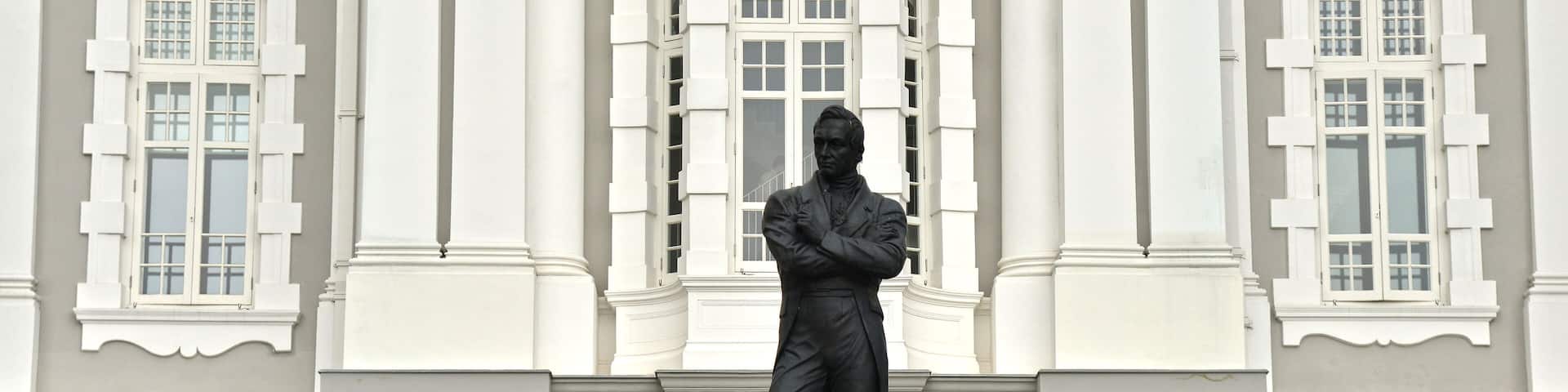 Statue of Sir Stamford Raffles (the founder of the modern Singapore) outside the Victoria Concert Hall.