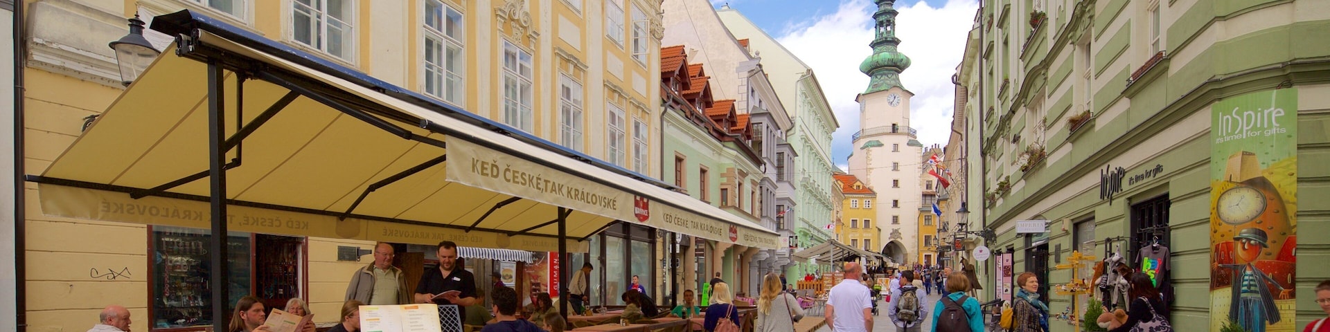Michael\'s Gate featuring cafe lifestyle and street scenes as well as a small group of people