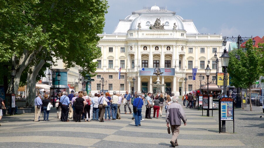 Praça Hviezdoslavovo mostrando uma praça ou plaza assim como um grande grupo de pessoas