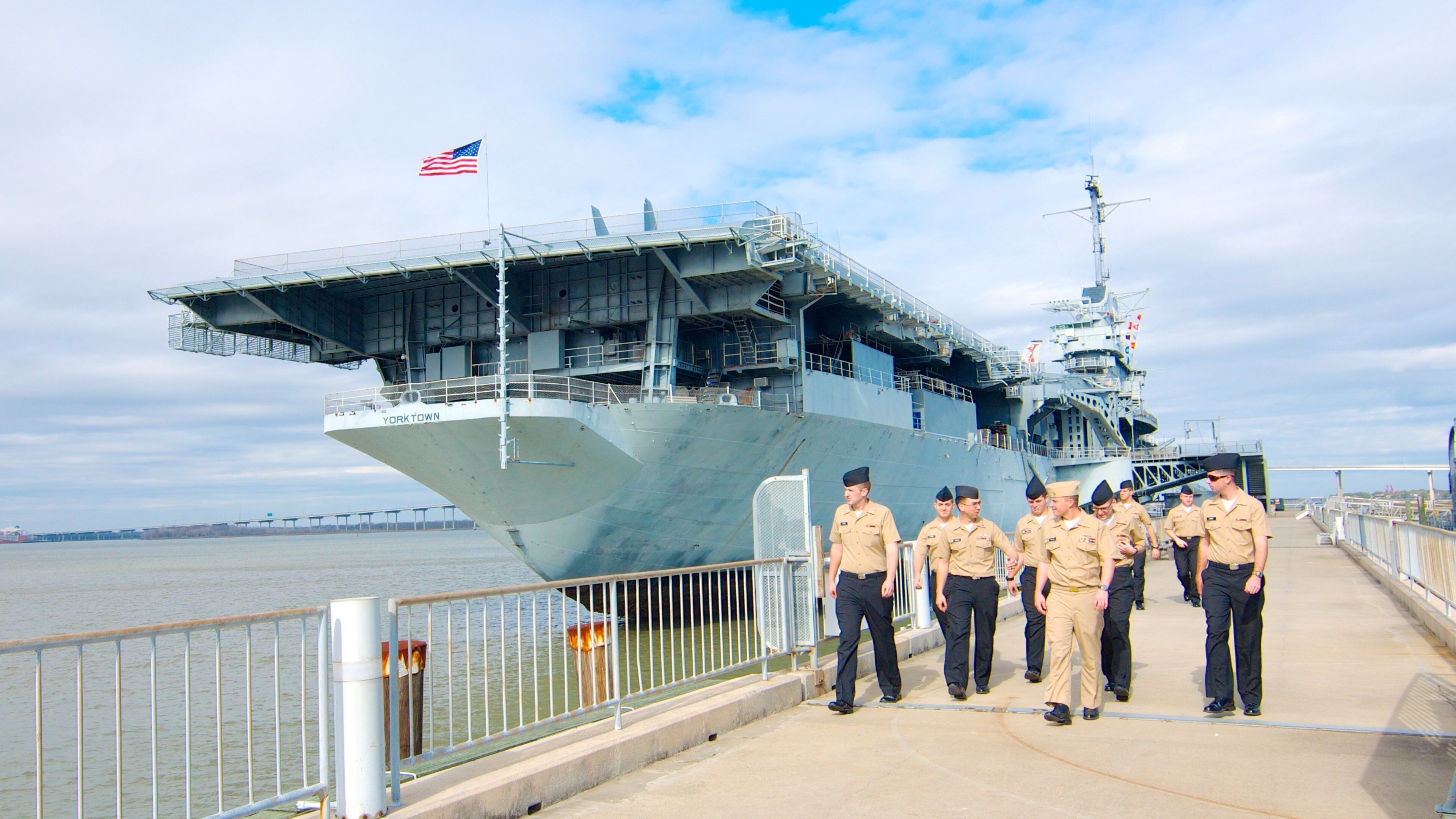 USS Yorktown featuring a marina and military items