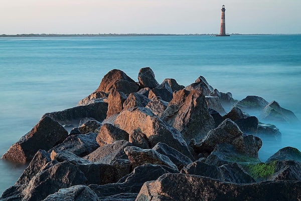 View of Morris Island Lighthouse from Folly Beach at high tide.
#beachtrips