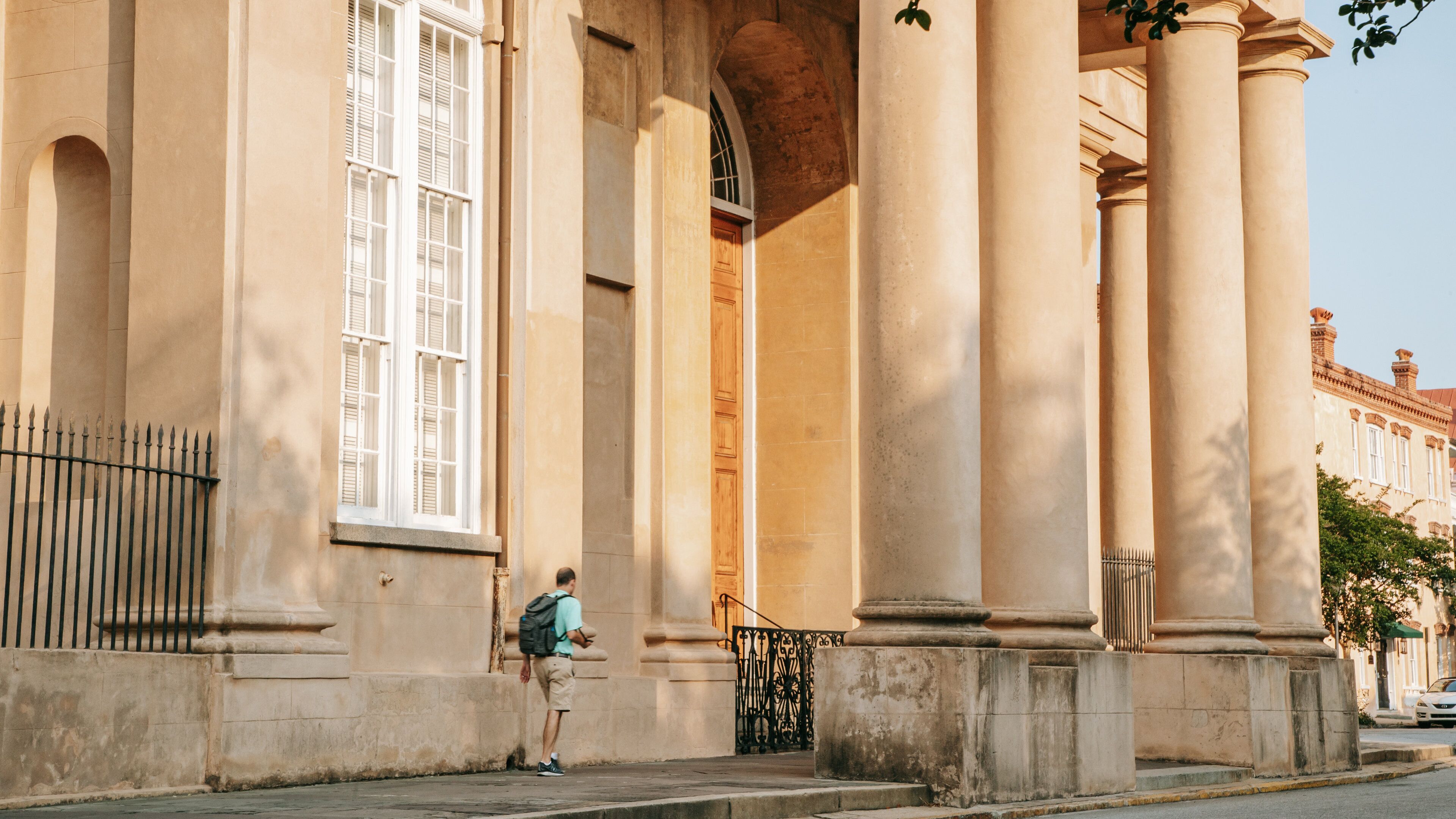 St. Philip\'s Church showing street scenes and heritage architecture as well as an individual male