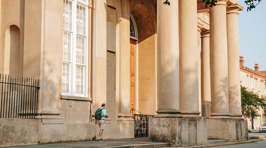 St. Philip\'s Church showing street scenes and heritage architecture as well as an individual male
