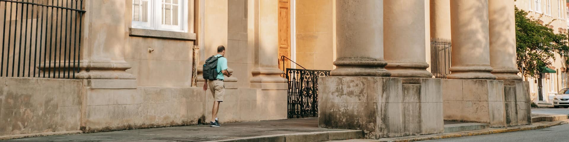 St. Philip\'s Church showing street scenes and heritage architecture as well as an individual male