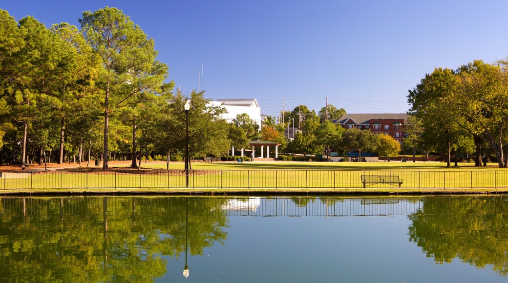 Finlay Park which includes a river or creek and a garden