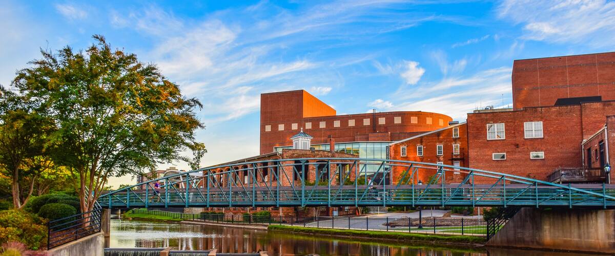 Reedy River and Wyche Pavilion Peace Center in Downtown Greenville South Carolina SC