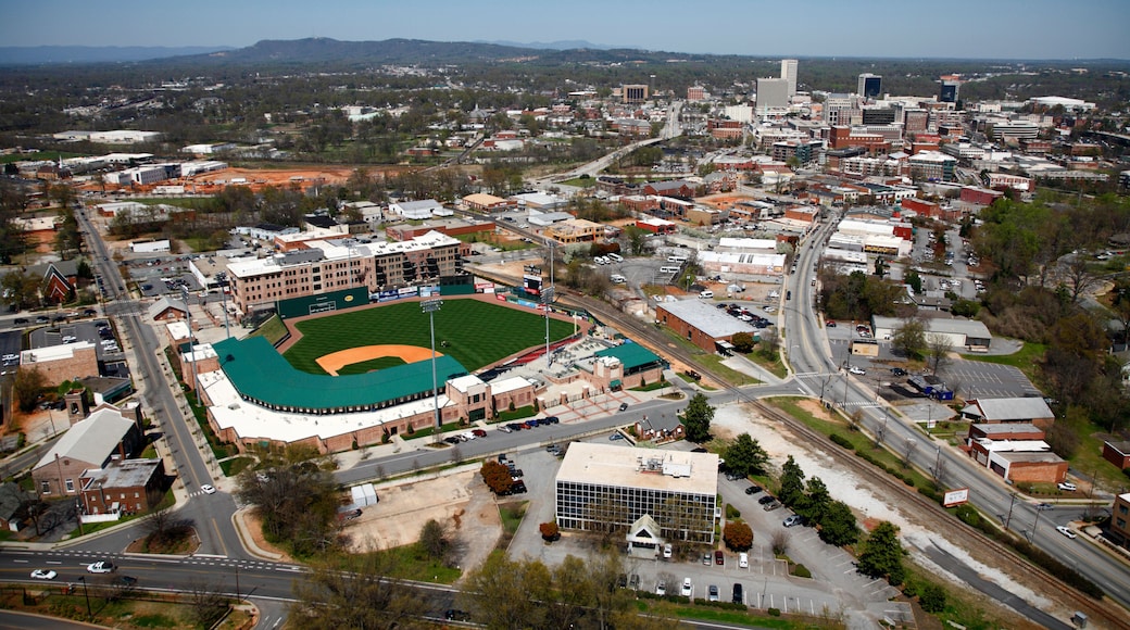 Aerial view of downtown Greenville, SC with Fluor Field