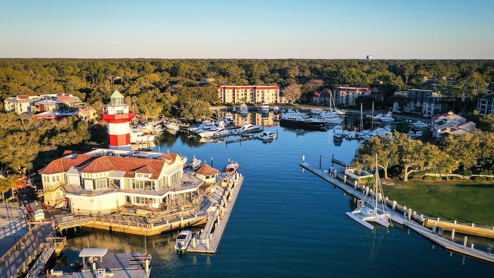 Aerial View of Harbour Town and lighthouse on Hilton Head Island South Carolina